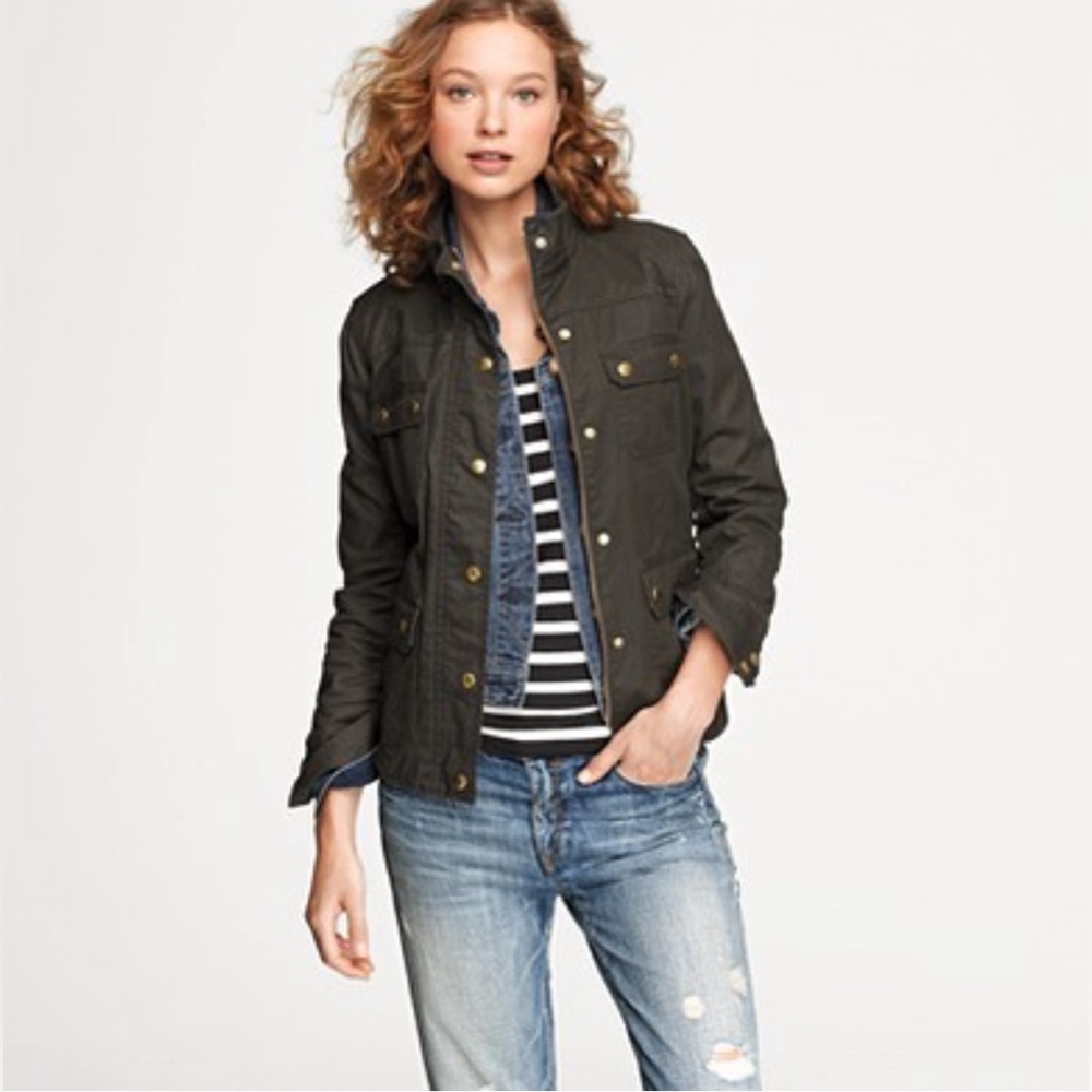 J Crew Downtown Field Jacket Womens Medium Mossy Brown‎ Coat Waxed Utility